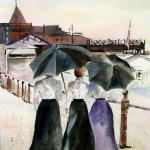 Days Gone By - At the Shore, Watercolor, Linda Werner