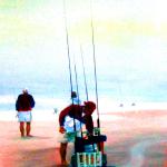 Surf Fishing in the Mist, Gouache, Dennis Millar